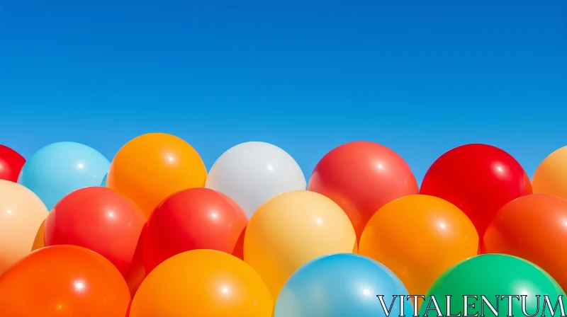 Colorful Balloons in Blue Sky AI Image