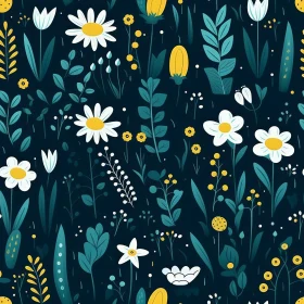 Dark Blue Floral Pattern - Beauty and Tranquility