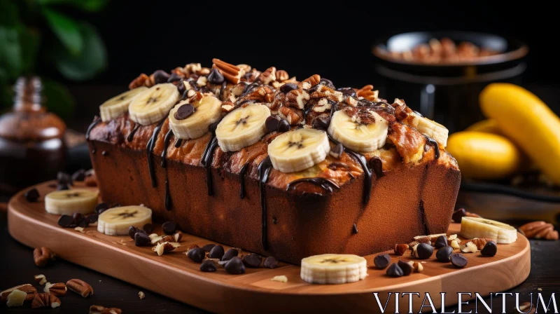 Delicious Banana Bread Loaf Cake with Chocolate Chips and Pecans AI Image