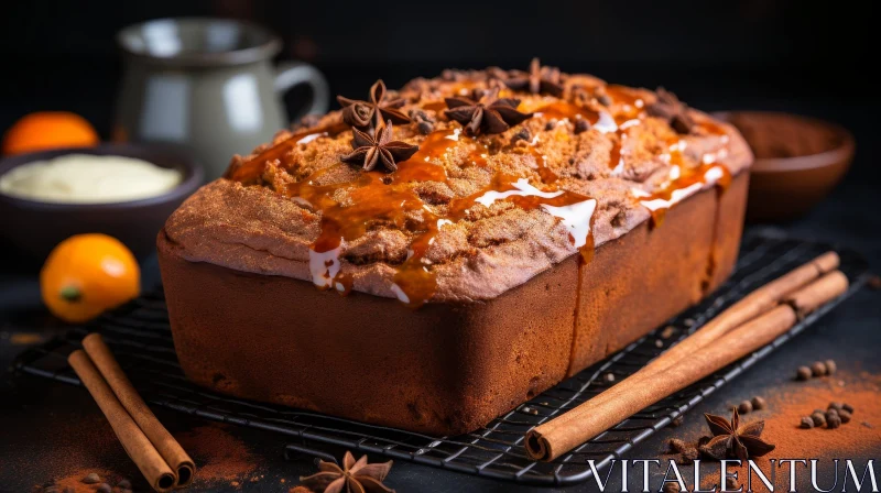 Delicious Loaf Cake with Glaze, Star Anise, and Nuts AI Image