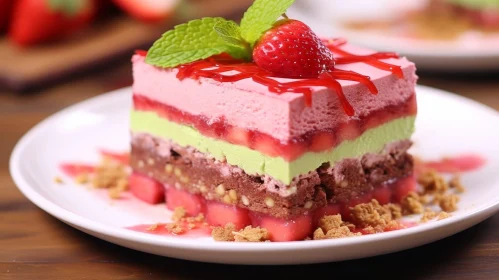 Delicious Strawberry Cake Slice on Plate