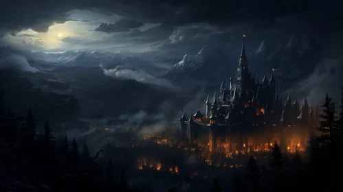 Eerie Castle on Cliff: Dark Fantasy Landscape