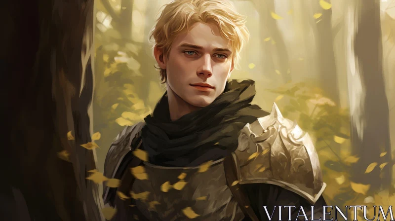 Enigmatic Young Man in Forest Digital Painting AI Image