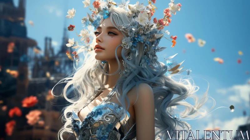 Ethereal Portrait of a Young Woman with White Hair AI Image