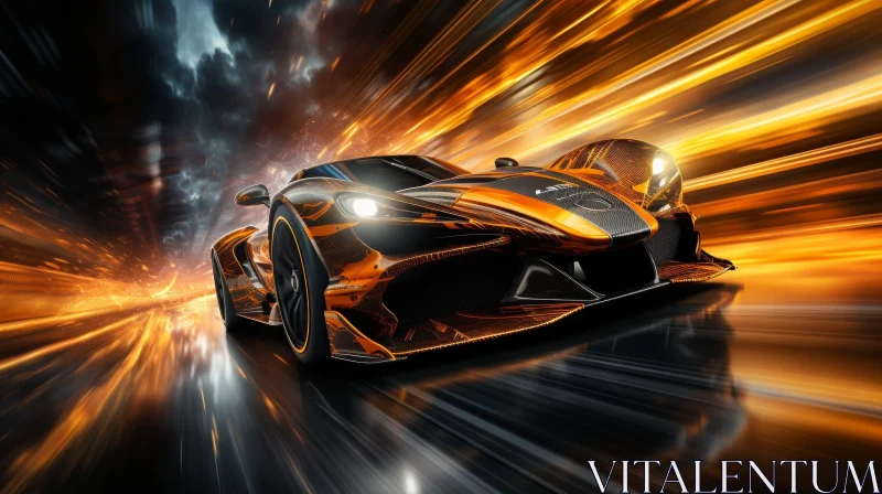 Fast Black and Orange Sports Car Night Drive AI Image