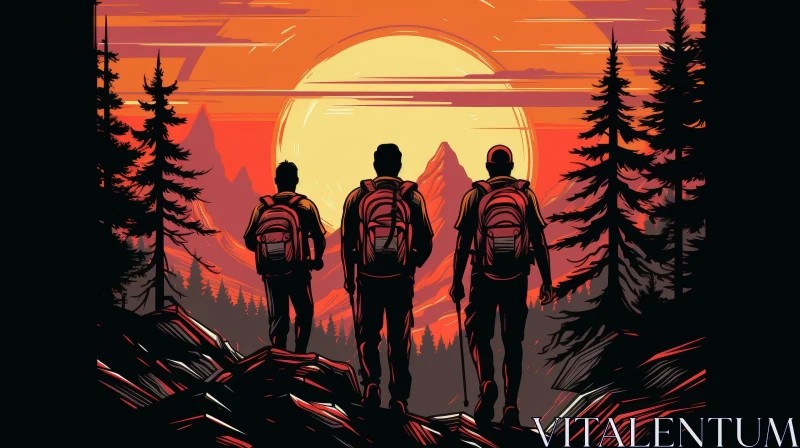 Hiking in the Mountains at Sunset AI Image