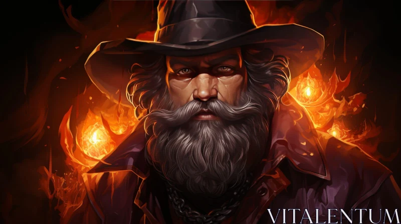 Male Wizard Portrait in Flames AI Image