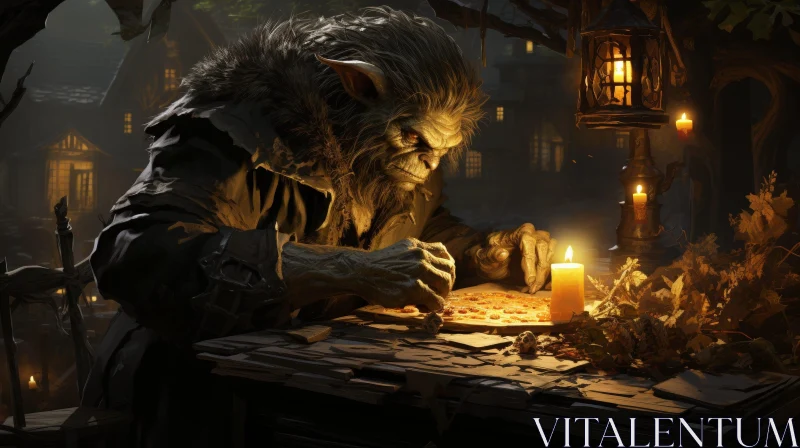 AI ART Mysterious Goblin Writing in Tavern
