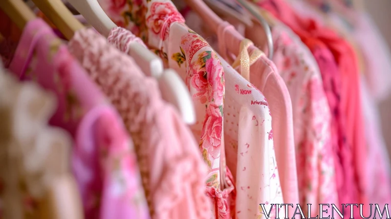 Pink Dresses and Tops Collection on a Clothing Rack AI Image