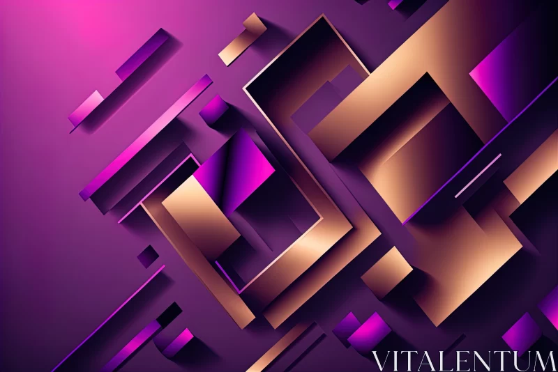 Purple and Gold Abstract Composition with Metallic Rectangles AI Image