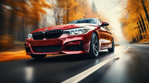 Red BMW M3 Speeding on Countryside Road