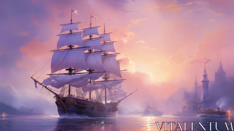 Sailing Ship at Sea Painting AI Image