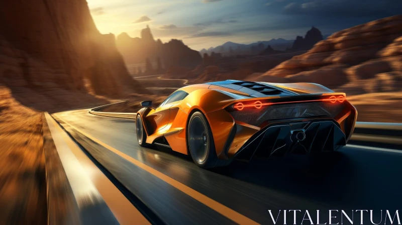 Sleek Orange Sports Car in Canyon - High-Speed Adventure AI Image