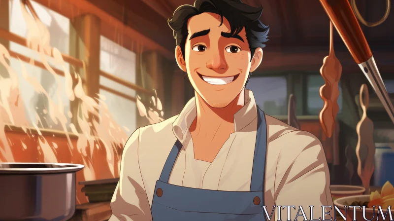 AI ART Smiling Young Man Cooking in Kitchen