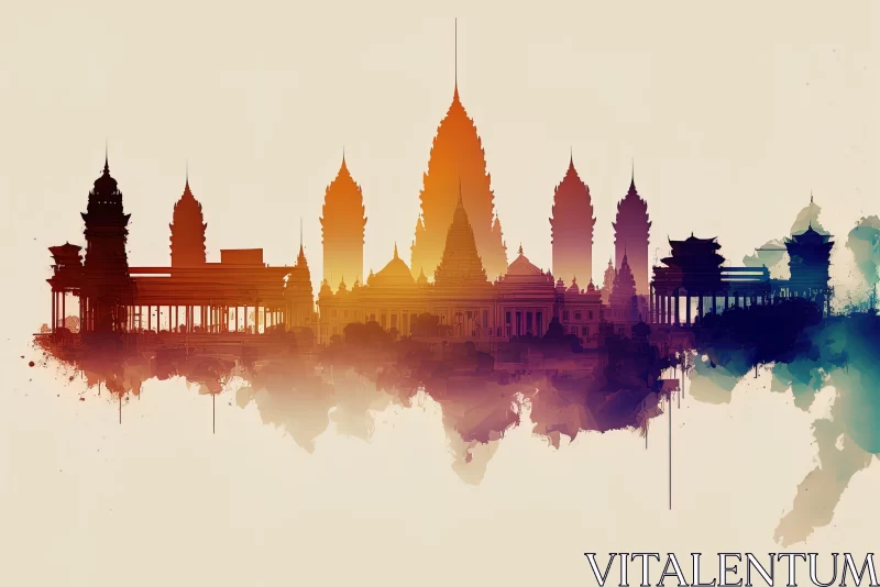 Watercolor Illustration of Ancient Thailand City with Captivating Skylines AI Image