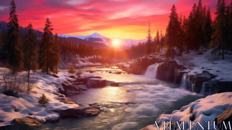 Winter Landscape: Serene Snow-Capped Mountain Scene AI Image