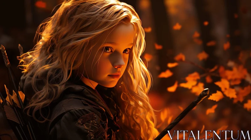 Young Girl in Forest with Arrows - Fantasy Art AI Image
