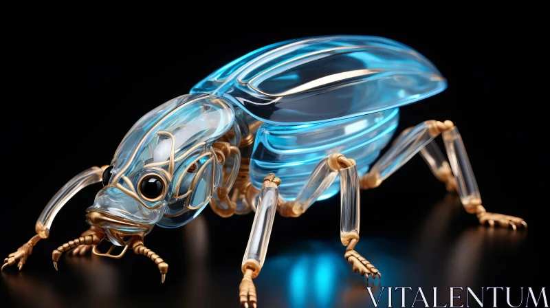 3D Mechanical Beetle Illuminated in Blue Light AI Image