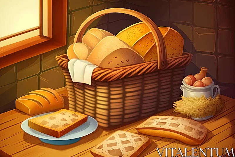 Animated Basket with Bread - Warm Tones - Cabincore - Creative Commons Attribution AI Image