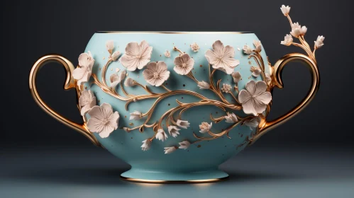 Blue and Gold Porcelain Vase - 3D Design