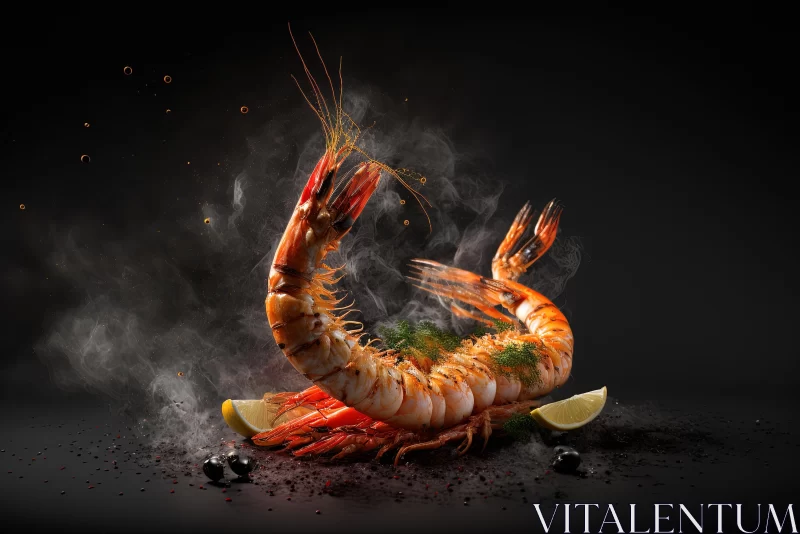 Captivating Shrimp in Liquid Fire: A Photorealistic Still Life AI Image
