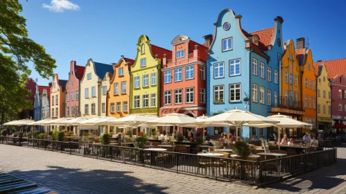 Colorful European City Street Scene