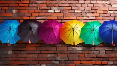 Colorful Umbrellas on Brick Wall - Artistic Display