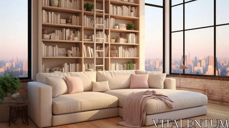 AI ART Cozy Living Room with City View