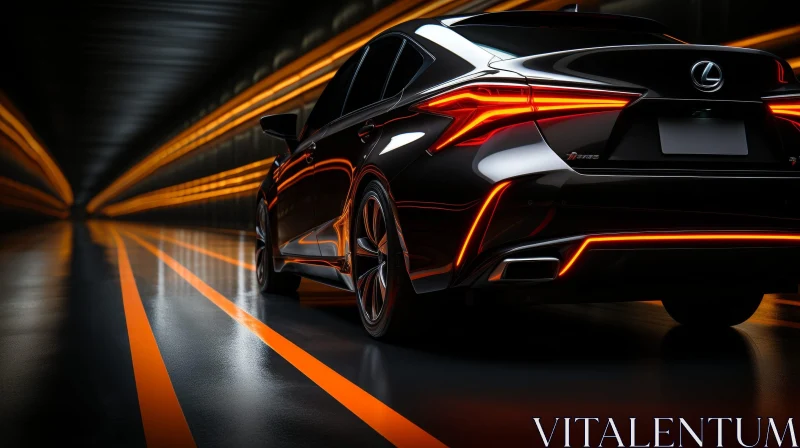 Dark Futuristic Tunnel with Glowing Orange Car Lights AI Image