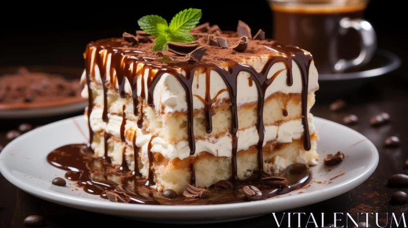 Delicious Tiramisu Cake Slice - Close-up Photography AI Image