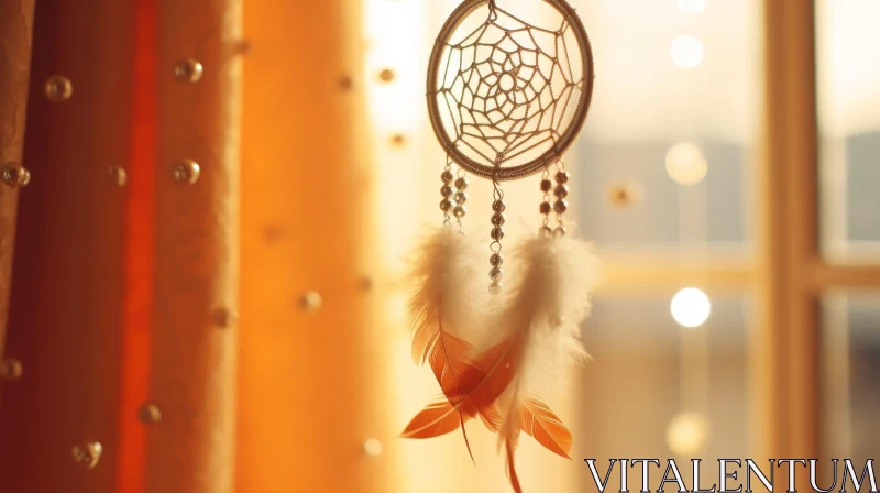 Dreamcatcher Close-up: Metal Hoop and Feathers AI Image