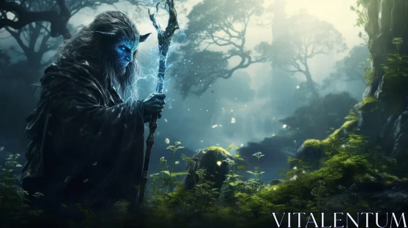 Enigmatic Wizard in Forest - Fantasy Art AI Image