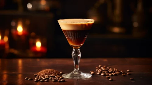 Espresso Martini Cocktail on Wooden Table