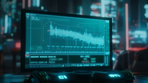 Futuristic Financial Graph Display on Computer Monitor