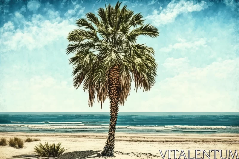 Graceful Palm Tree on a Sandy Beach - California Impressionism AI Image