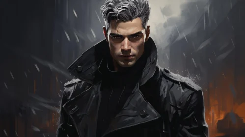 Intense Man Portrait in Black Leather Jacket