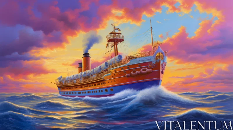 Majestic Ship Sailing Through Stormy Seas AI Image
