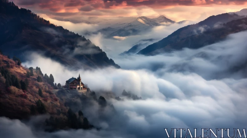 Mountain Valley Sunrise Landscape AI Image