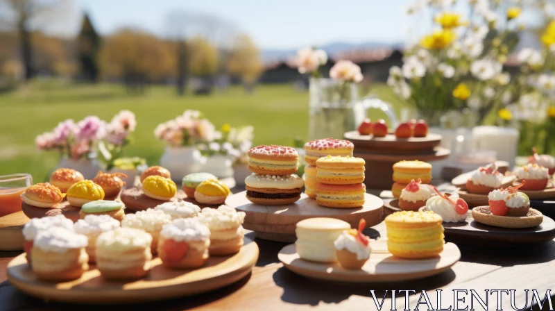 Outdoor Dessert Display in Bloomcore Style AI Image