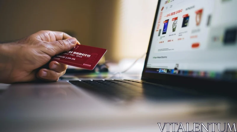 AI ART Person Holding Red Credit Card in Front of Laptop - Shopping Website
