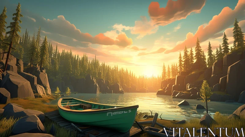 Tranquil Lake and Forest Landscape AI Image