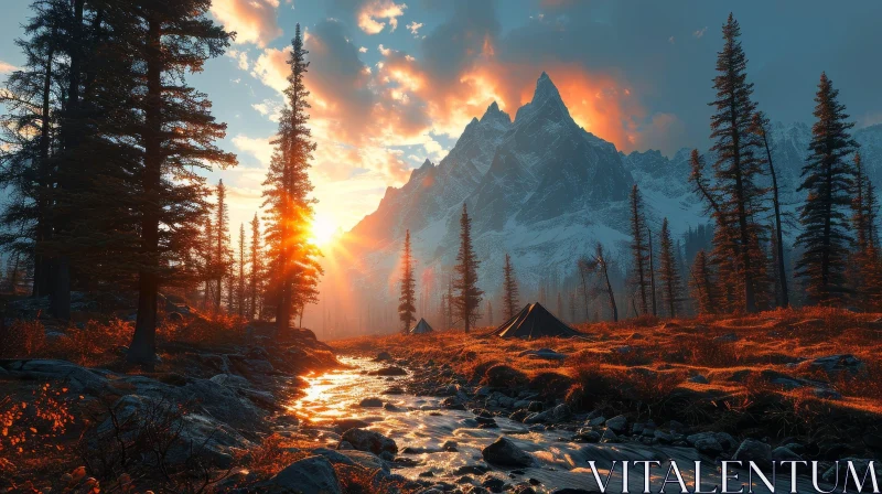 Tranquil Mountain Sunset Landscape AI Image