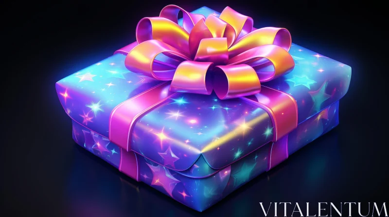 AI ART Blue Gift Box 3D Rendering with Pink Ribbon