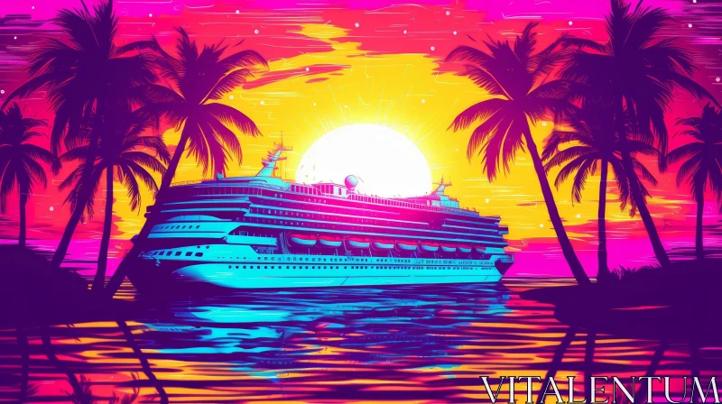 Charming Cartoon Illustration of Cruise Ship at Sea AI Image