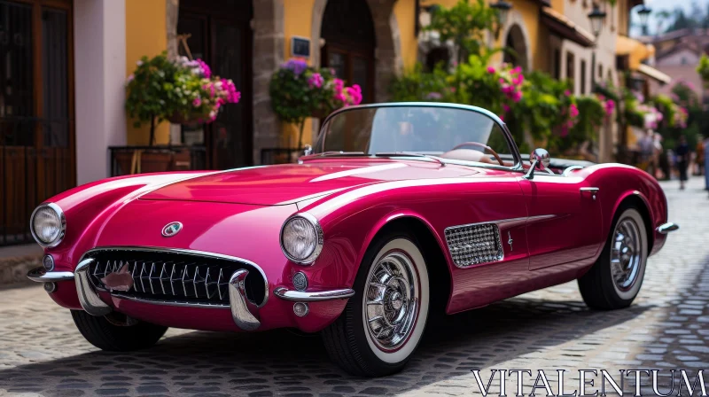 Classic Pink Chevrolet Corvette in European City AI Image