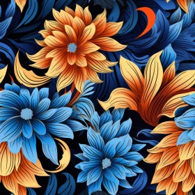 Dark Blue Floral Seamless Pattern
