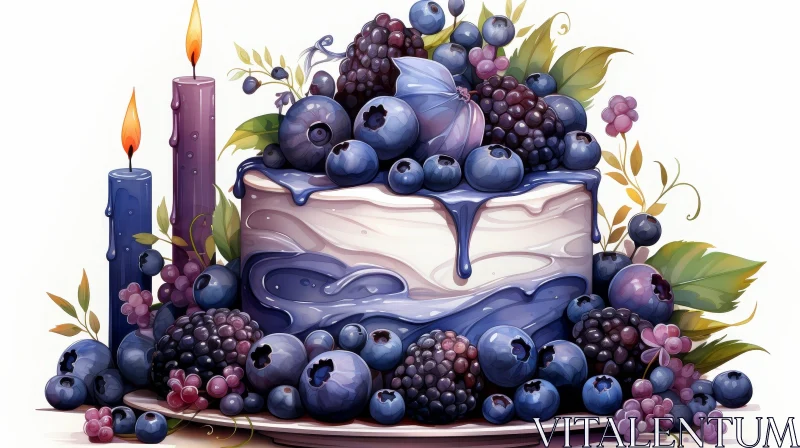 AI ART Delicious Cake with Blueberries and Blackberries