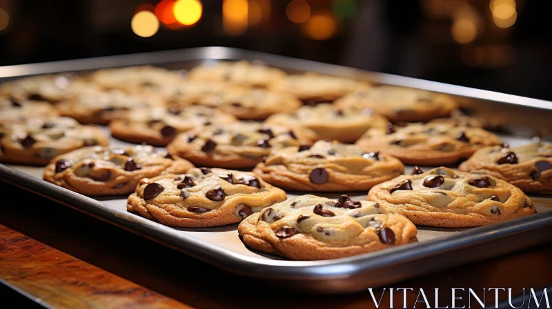Delicious Chocolate Chip Cookies on Baking Sheet AI Image