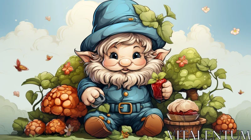 Enchanting Gnome Cartoon in Forest AI Image