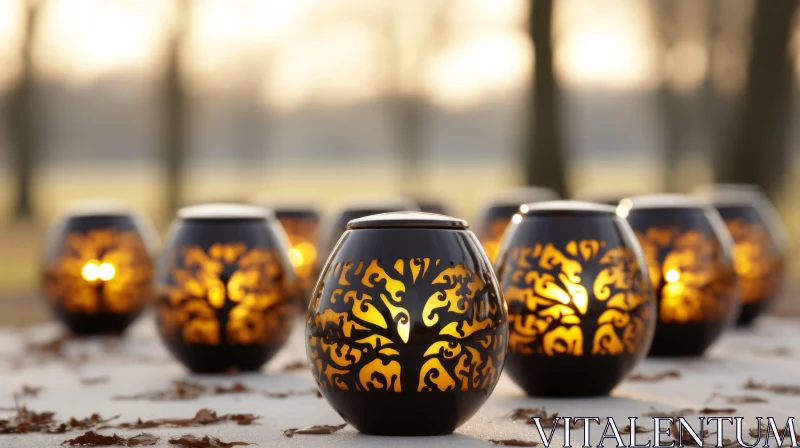 Nature-Inspired Ceramic Candle Holders in Backlit Photography AI Image